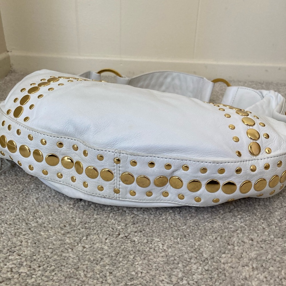 NWT ✨ Y2K Junior Drake White Leather Gold Studded Hobo Handbag Purse Bag - Picture 7 of 15